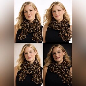 Ralph Lauren Leopard Ruffle Chiffon Sheer Scarf NWT $45 Dramatic Glam Wrap
